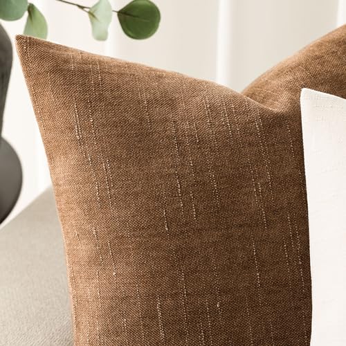 Solid Textured Chenille Throw Pillow Covers 24x24 Inch (24" x 24" (Pack of 2) / Bronze)