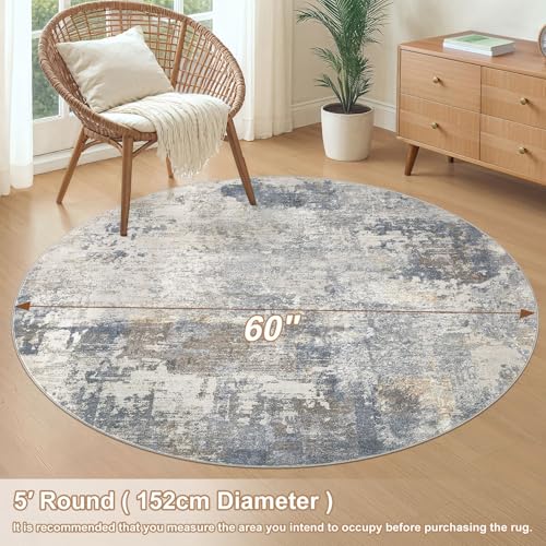 5ft Round Area Rug Living Room Rugs (Blue Grey / 5' (Round))