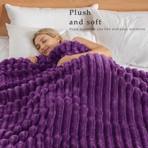 Striped Twin Size Fleece Blanket for Bed (Purple / Twin ( 60x80 IN ))