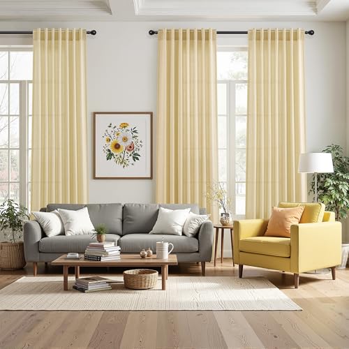 Linen Curtains (52"W x 84"L (Pack of 2) / Cream Yellow)