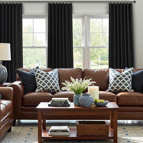 72 Inch Blackout Curtains for Living Room 2 Panel Burg Complete Black Out Thermal Insulated Darkening Back Tab Pleated Lightweight Noise Reducing Saver Energy Saving Long Curtain for Bedroom 72 Length (Black / 52"W x 72"L (Pack of 2))