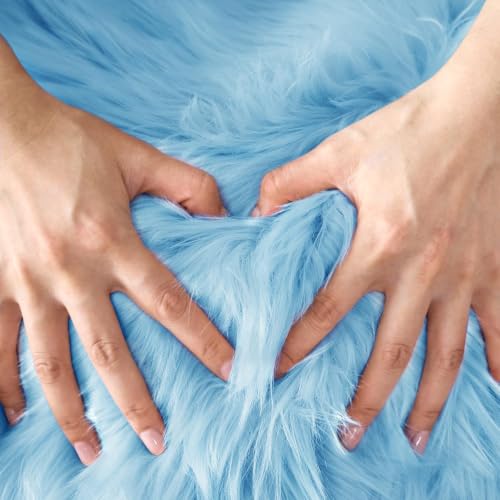 Ultra Soft Faux Sheepskin Fur Rug 2x6 Feet Fluffy Rug for Bedroom (2' x 6' (Sheepskin) / Sky Blue)