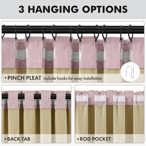 100% Blackout Linen Curtains for Bedroom 42 x 96 Inch Pink 2 Panels (Pink / 42"W x 96"L (Pack of 2))