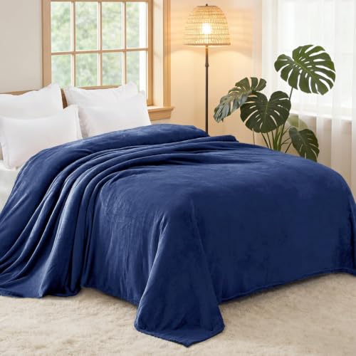 Soft Fleece Blanket Queen Size for Bed (Navy Blue / Queen (90" x 90"))