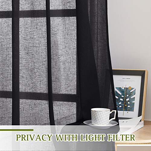 Natural Flax Sheer Linen Curtains Grommet Top (52"W x 45"L (Pack of 2) / Black)