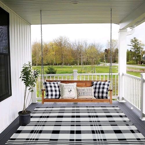 Fall Décor Plaid Rug (4' x 6' (Rectangular) / Black & White Plaid X)