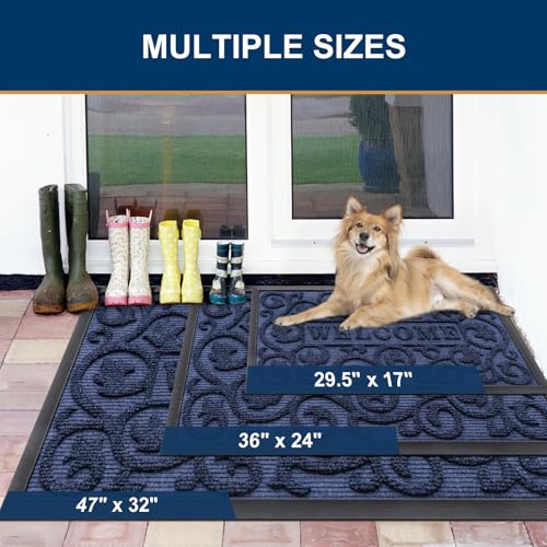 Front Door Mat Outside Entrance (Navy Blue / 29.5" X 17")