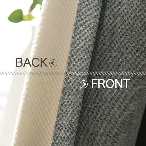 100% Blackout Linen Curtains for Bedroom 52x90 Inches Dark Grey (Dark Grey / 52"W x 90"L (Pack of 2))