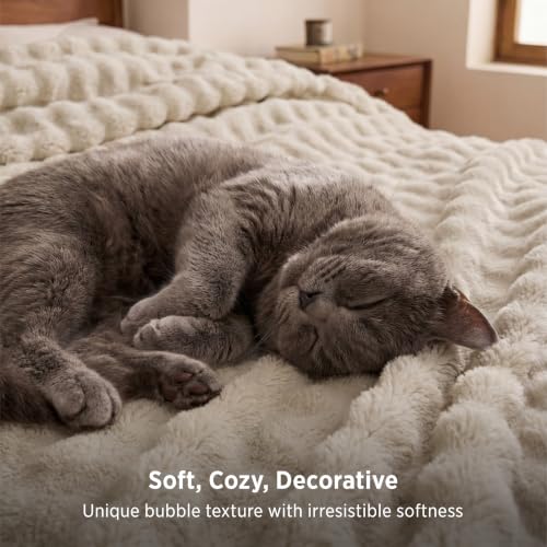 Cloud Bubble Fleece Queen Blanket for Bed (04 Beige / Queen (90" X 90"))