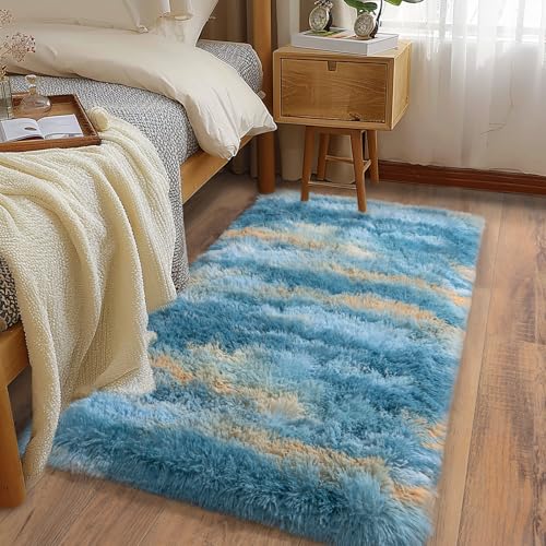 Soft Runner Rugs for Bedroom Hallways (2' x 4' (1 pc) / Abstract Blue)