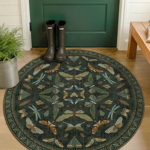 Vintage Dark Green 4ft Round Small Rug for Entryway Indoor (4' (Round) / Dark Green)