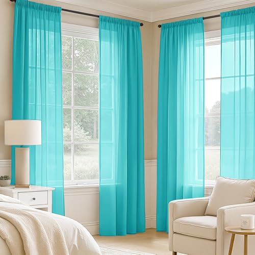 Turquoise Sheer Curtains 84 Inches Long 4 Panels 42 x 84 Inches (42"W x 84"L (Pack of 4) / Turquoise)