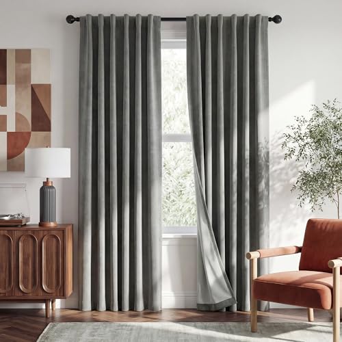 Grey 100% Blackout Linen Curtains 108 Inch Long for Bedroom (Grey / 52"W x 108"L (Pack of 2))