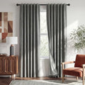 Grey 100% Blackout Linen Textured Curtains 102 Inch Long (Grey / 52"W x 102"L (Pack of 2))