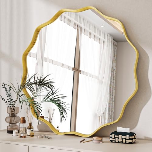 Wavy Round Mirror (Gold / 24"L x 24"W)