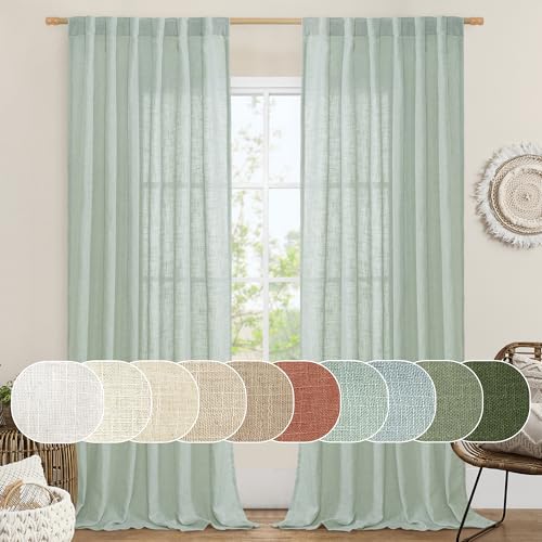 Living Room Linen Curtains (Light Sage / 52"W x 90"L (Pack of 2))