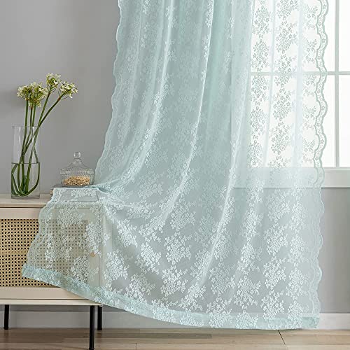 Vintage Lace Curtains 96 Inches Long (Aqua / 52"W x 96"L (Pack of 2))