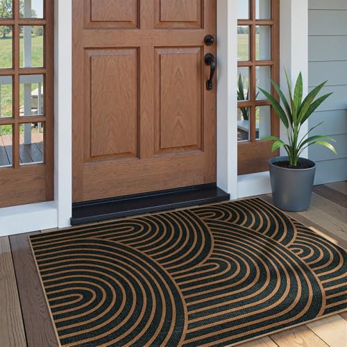 Modern Rainbow Easy Jute Front Porch Rug (3' x 5' (Rectangular) / Black/Multi-rainbow-1)