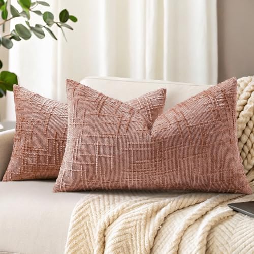 Textured Chenille Throw Pillow Covers 12x20 Set of 2 Pink (Pink / 20" x 12" (Pack of 2))