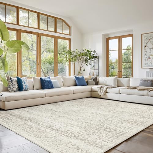 Washable Rugs 10x14 Area Rugs for Living Room (10' x 14' (Rectangular) / Beige-ivory-cream-brown-camel)