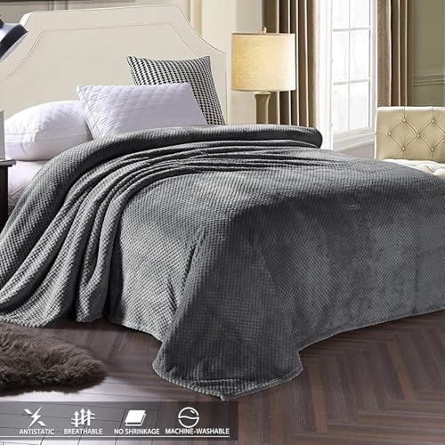 Soft Waffle Fleece Bed Blanket Queen Size (Gray / 90x90 in)