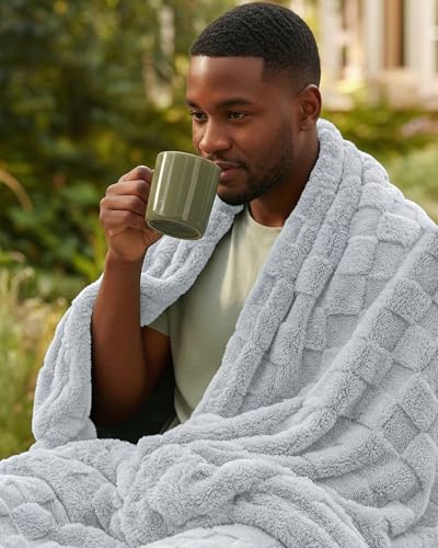 Plush Checkered Fleece Blanket Cool Grey King (Cool Grey / King)