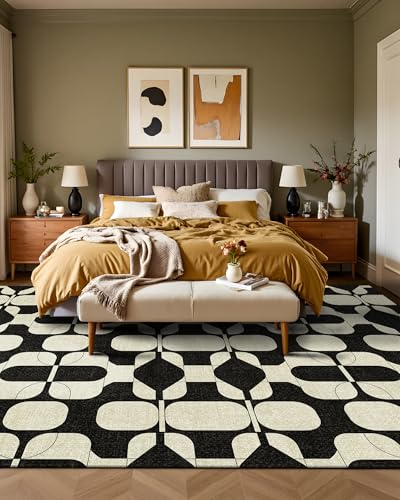 Washable 6x9 Area Rugs for Living Room Modern Rug (Black Beige / 6' x 9' (Rectangular))