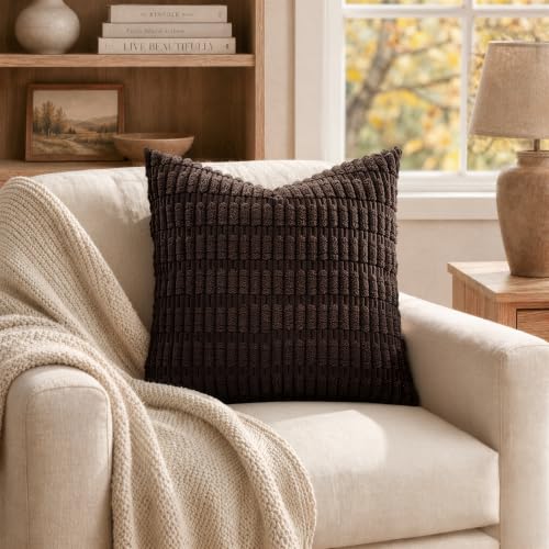 Corduroy Decorative Throw Pillow Covers 18x18 Dark Brown Pack of 2 (Dark Brown / 18" x 18" (Pack of 2))