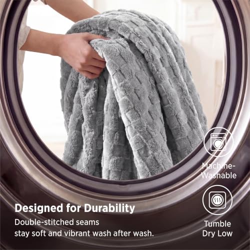 Checkered Soft Cozy Queen Blanket for Bed (Silver Grey / Queen (90" X 90"))