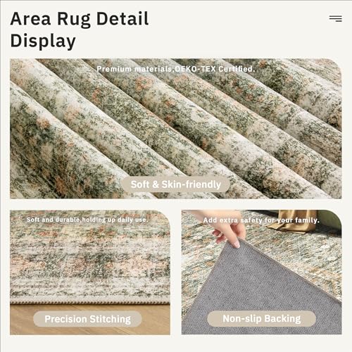 Washable Area Rug 8x10 Large Soft Living Room Rugs Green (Green/Orange / 8' x 10' (Rectangular))