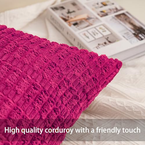 Pack of 2 Corduroy Decorative Throw Pillow Covers 18x18 Inch (Rose Red / 18" x 18" (Pack of 2))