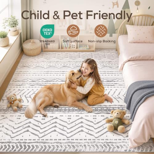 Boho 5x7 Area Rug Living Room Rugs Machine Washable Grey White (Color Gray White / 5' X 7' (Rectangular))