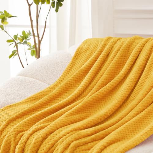 Large Waffle Fleece Throw Blanket for Couch (Mustard / 50x70 in)