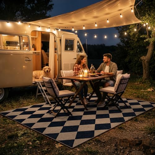 Checkered Easy Jute 5x7 Outdoor Rug (5' x 7' (Rectangular) / Nature and Black/Checkerboard -2)