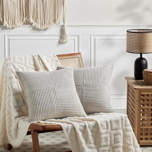 2 Packs Neutral Grey Decorative Throw Pillow Covers 22x22 Inch for Living Room Couch Bed Sofa (Neutral Grey / 22" x 22" (Pack of 2))