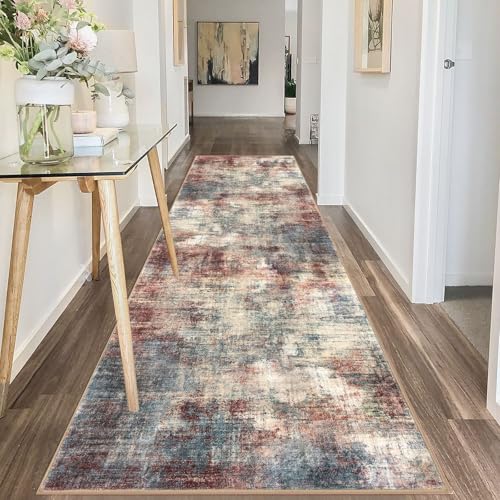 Abstract Runner Rug 3x10 Ft Washable Runners for Hallways (Red/Multi / 3' x 10' (Rectangular))