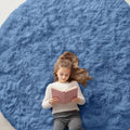 Blue Round Rugs for Bedroom (7 Ft Round / Blue)