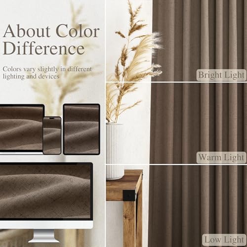 Light Brown Linen Curtains 120 Inch Extra Long for Living Room Back Tab Light Filtering Semi Sheer Drapes Modern Farmhouse Boho Decor Cotton Textured Curtain for Floor to Ceiling High Window 52x120 (52"W x 120"L (Pack of 2) / Light Brown)
