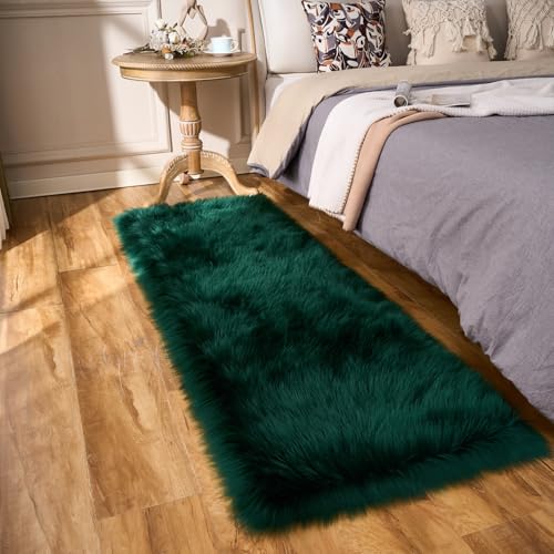 Ultra Soft Fluffy Rugs Faux Fur Rug Chair Cover Seat Pad Fuzzy Area Rug (Darkgreen / 2' x 6' (Rectangular))