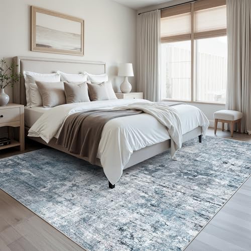 Abstract Rug 8x10 Large Living Room Area Rugs Washable Blue (Blue/Grey / 8' x 10' (Rectangular))