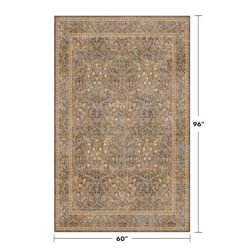 Washable Brown Oriental 5x8 Area Rug for Living Room (Gold Brown / 5' x 8' (Rectangular))