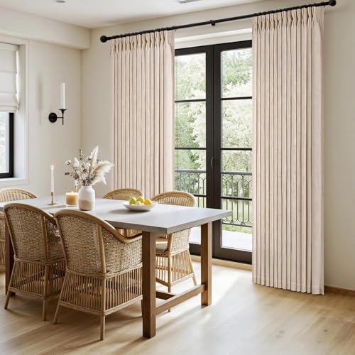 Pinch Pleated Linen Curtains 84 Inches Long Sand Beige with Hooks (Sand Beige / 40"W x 84"L (Pack of 2))