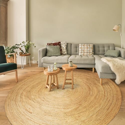 Jute Braided Woven Area Rug 8 Feet Round (8' Round / Natural)