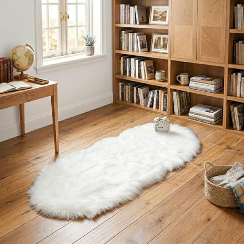 White Faux Sheepskin Fuzzy Fur Rugs for Bedroom Small Machine Washable Fluffy Area Rugs for Living Room 2x4 Shag Nursery Rug (2' x 4' (Sheepskin Fur) / White)