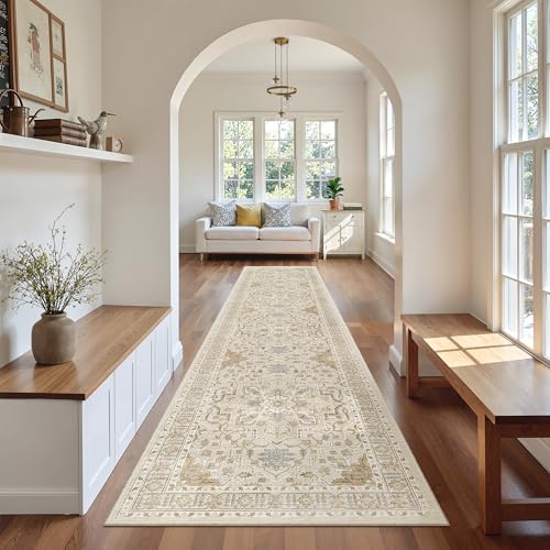 Hallway Runner Rug 2'6''x12' Kitchen Runners Vintage (Beige/Blue / 2'6" x 12' (Runner))