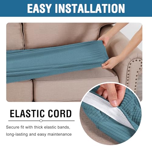 Super Stretch Individual Seat Cushion Covers Sofa Covers Couch Cushion Covers Slipcover Sets Thick Jacquard Textured Twill Fabric (Storm Blue / 1 Cushion Sofa)