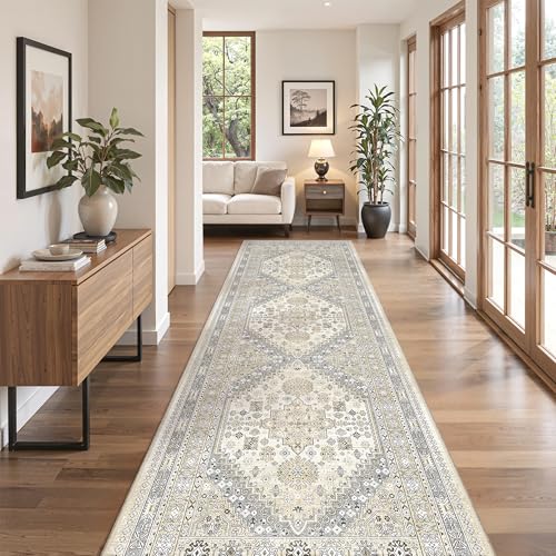 2'6 x 8' Runner Rug Non Slip (Beige/Grey / 2'6" x 8' (Runner))