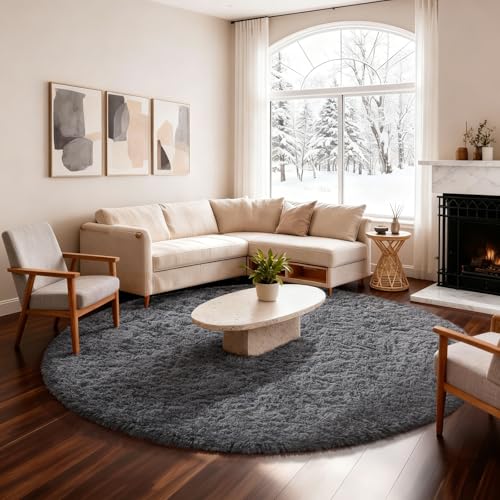 Round Rug 6Ft Grey Circle Area Rugs (1- Grey / 6' (Round))