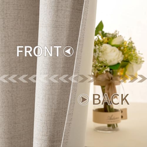 100% Blackout Linen Curtains for Bedroom 52x54 Inches Taupe (Taupe / 52"W x 54"L (Pack of 2))