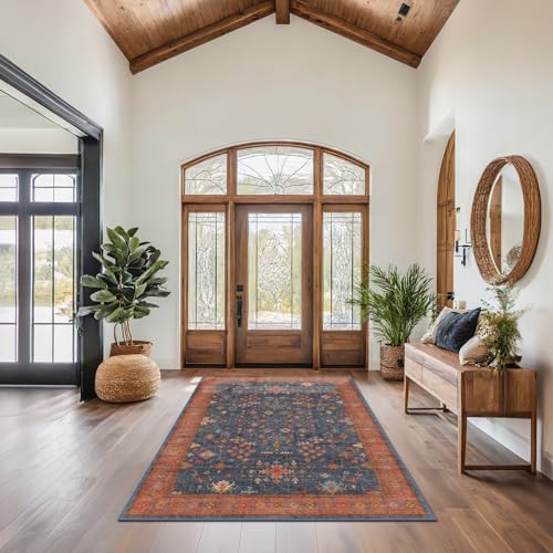 Navy Blue Area Rug 5x7 Living Room Rug (5' x 7' (Rectangular) / Blue / Terracotta)
